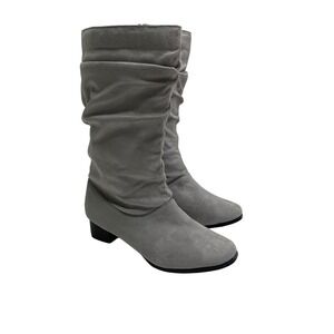Classique Womens Grey Faux Suede Slouch Mid-Calf Boots Block Heel 9M Cowgirl